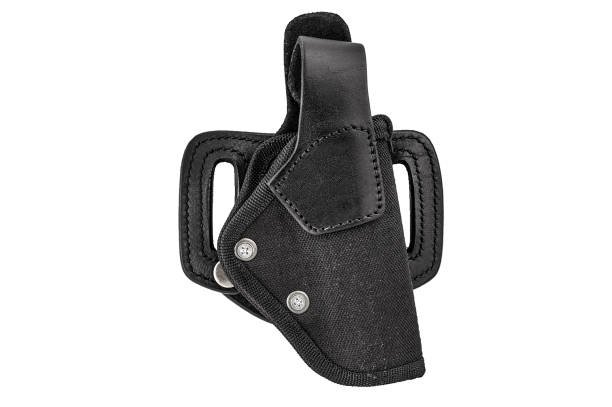 Molded leather holster without handgun. Isolated Gun Holster - Image 1